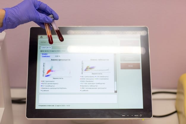 An AI interface displaying a patient's complete medical history, including genetic information, lab results, and treatment plans, with AI algorithms suggesting personalized treatment options.
