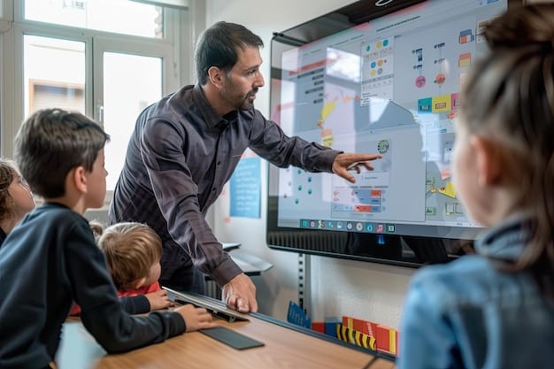 A photograph of a teacher receiving training on how to use an AI-powered learning platform, emphasizing the importance of professional development in successful implementation.