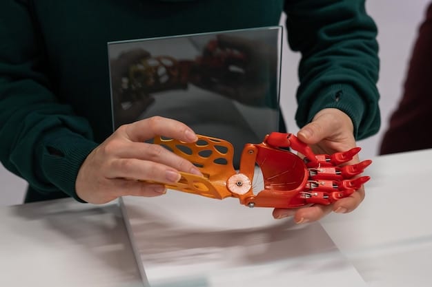 A close-up shot of a student using 3D printing technology to create a prototype. They are focused and engaged, demonstrating the hands-on nature of design thinking in education.