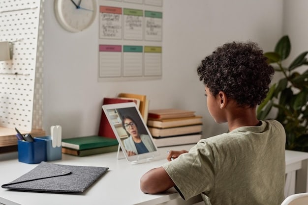 A student using assistive technology to participate in an online lesson. The scene highlights inclusivity and accessibility in education.