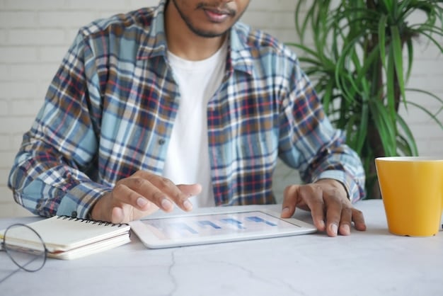 A person using a tablet to review their HSA investment portfolio, with charts and graphs illustrating growth and diversification. The background features a financial dashboard, highlighting the potential for long-term tax-free growth.